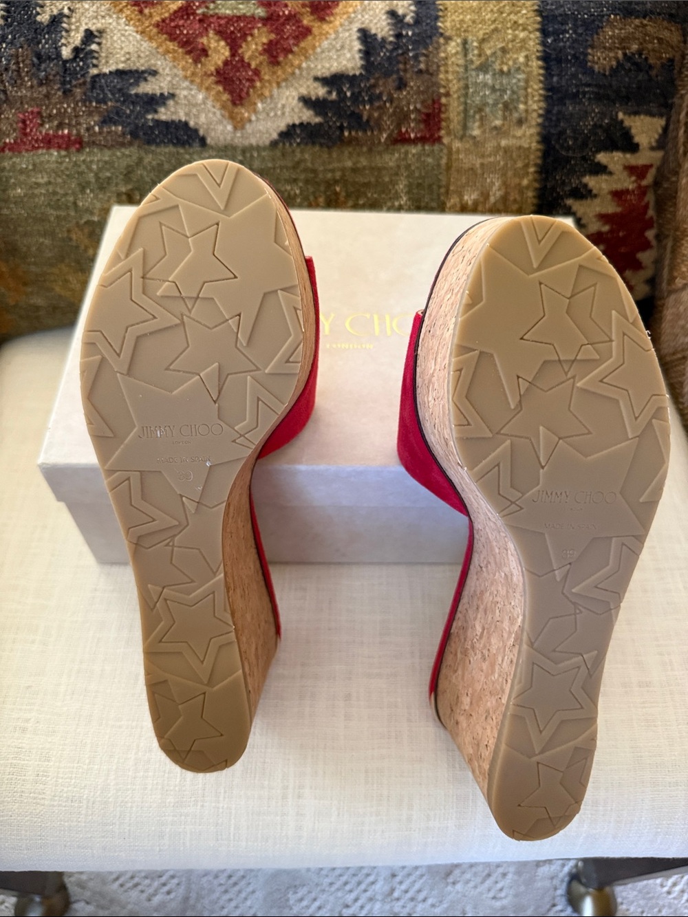 NIB Jimmy Choo Deedee Red Suede Platform Mules Size 39 - Picture 5 of 7